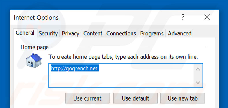 Verwijder goqrench.net als startpagina in Internet Explorer
