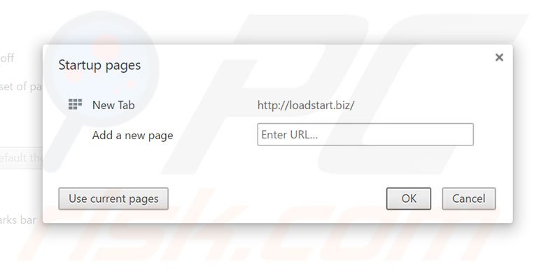 Verwijder loadstart.biz als startpagina in Google Chrome