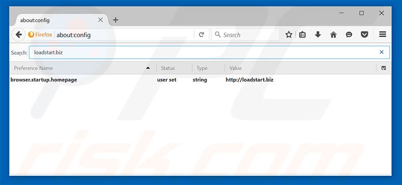 Verwijder loadstart.biz als standaard zoekmachine in Mozilla Firefox