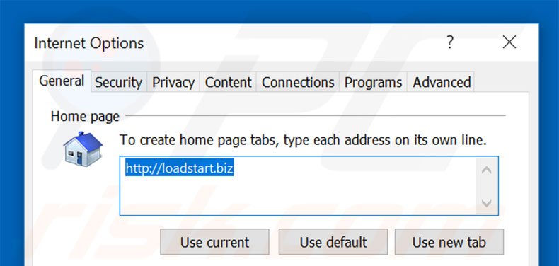 Verwijder loadstart.biz als startpagina in Internet Explorer