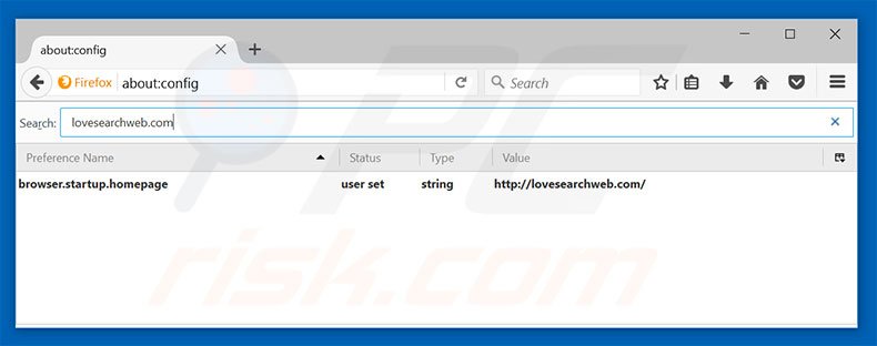 Verwijder lovesearchweb.com als standaard zoekmachine in Mozilla Firefox