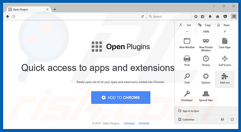 Verwijder de Open Plugins advertenties uit Mozilla Firefox stap 1