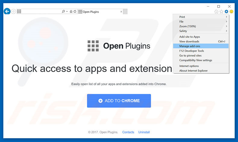 Verwijder de Open Plugins advertenties uit Internet Explorer stap 1
