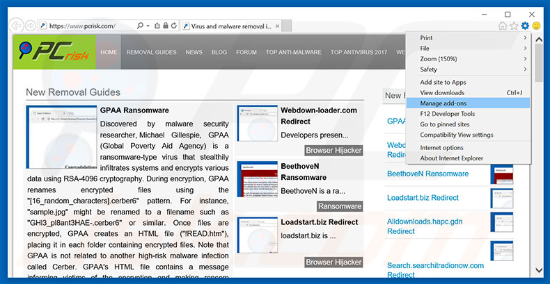 Verwijder Suspicious Ransomware Activity advertenties uit Internet Explorer stap 1