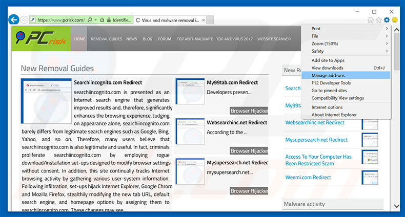 Verwijder de syndication.exdynsrv.com advertenties uit Internet Explorer stap 1