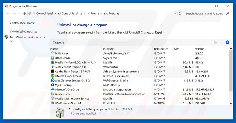 Error Virus - Trojan Backdoor Hijack adware verwijdering via het Controle Paneel