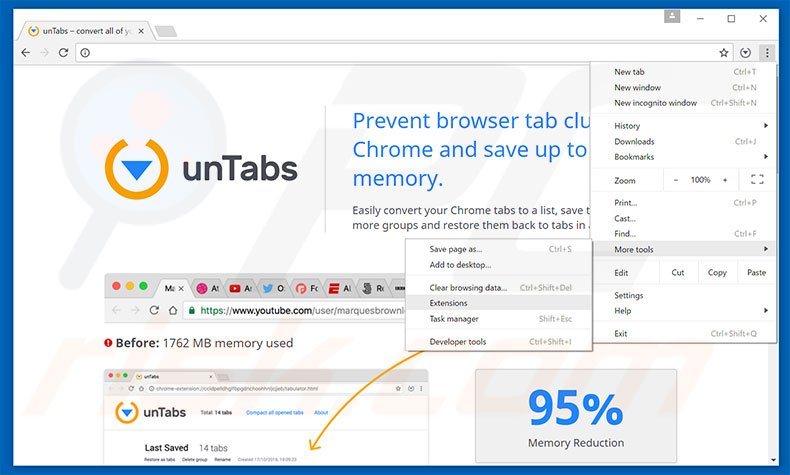 Verwijder de unTabs advertenties uit Google Chrome stap 1