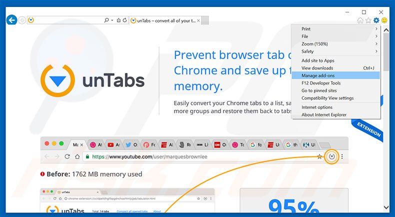 Verwijder de unTabs advertenties uit Internet Explorer stap 1
