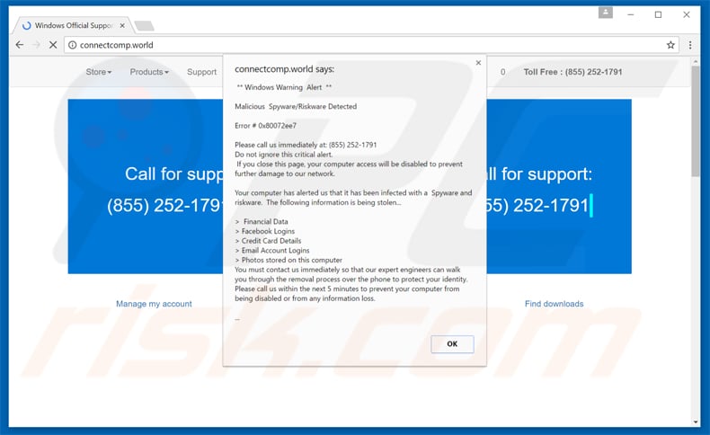windows warning alert scam variant 3