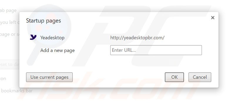 Verwijder yeadesktopbr.com als startpagina in Google Chrome