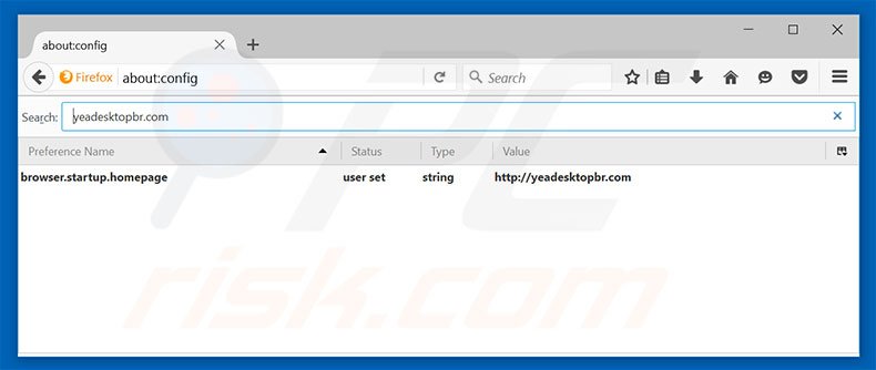 Verwijder yeadesktopbr.com als standaard zoekmachine in Mozilla Firefox