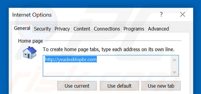 Verwijder de yeadesktopbr.com Internet Explorer startpagina