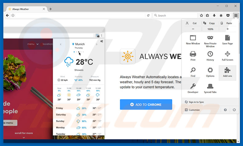 Verwijder de Always Weather advertenties uit Mozilla Firefox stap 1