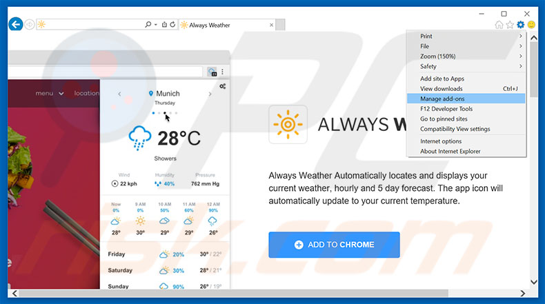 Verwijder de Always Weather advertenties uit Internet Explorer stap 1