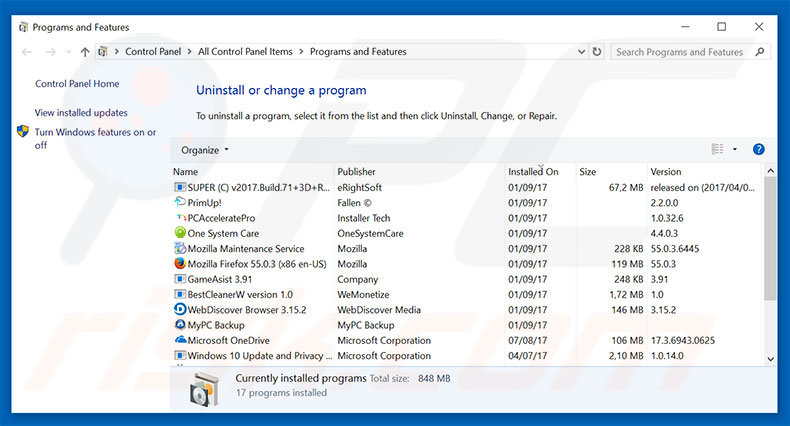 Always Weather adware verwijdering via het Controle Paneel