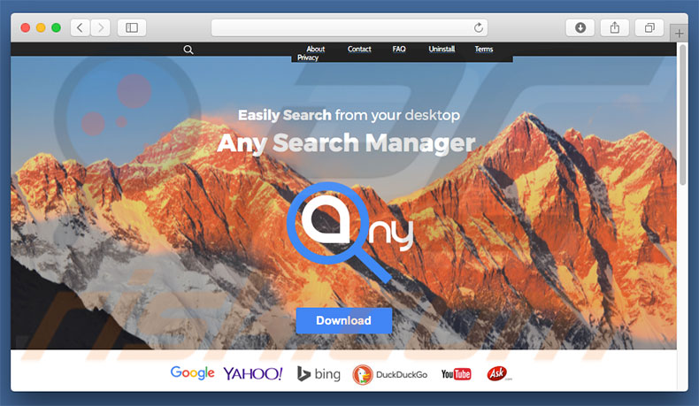 Dubieuze website gebruikt om search.anysearch.net te promoten