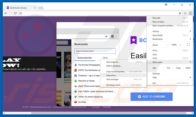 Verwijder de Bookmarks Access advertenties uit Google Chrome stap 1