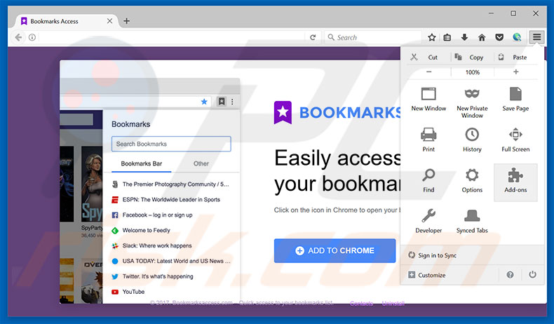 Verwijder de Bookmarks Access advertenties uit Mozilla Firefox stap 1