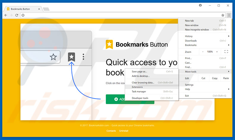 Verwijder de Bookmarks Button advertenties uit Google Chrome stap 1