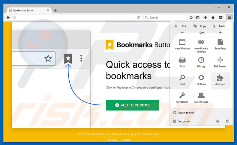 Verwijder de Bookmarks Button advertenties uit Mozilla Firefox stap 1