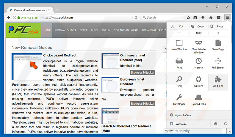 Verwijder de clicknshare.net advertenties uit Mozilla Firefox stap 1