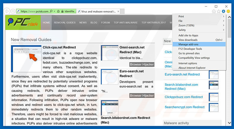 Verwijder de clicknshare.net advertenties uit Internet Explorer stap 1