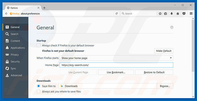Verwijder ezy-search.com als startpagina in Mozilla Firefox
