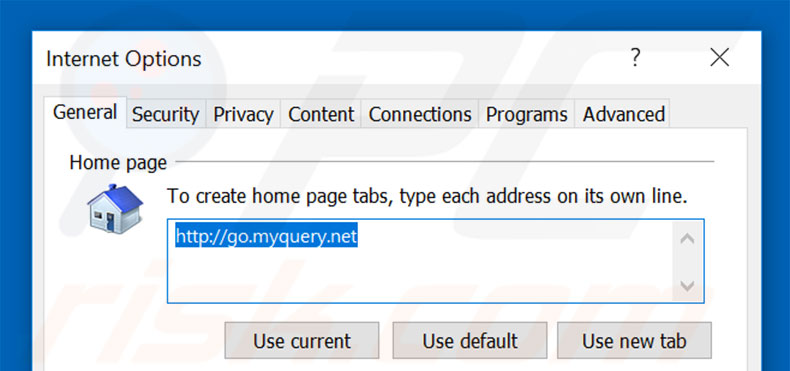 Verwijder go.myquery.net als startpagina in Internet Explorer