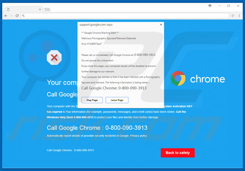 Google Chrome Warning Alert (Google Chrome waarschuwing) adware