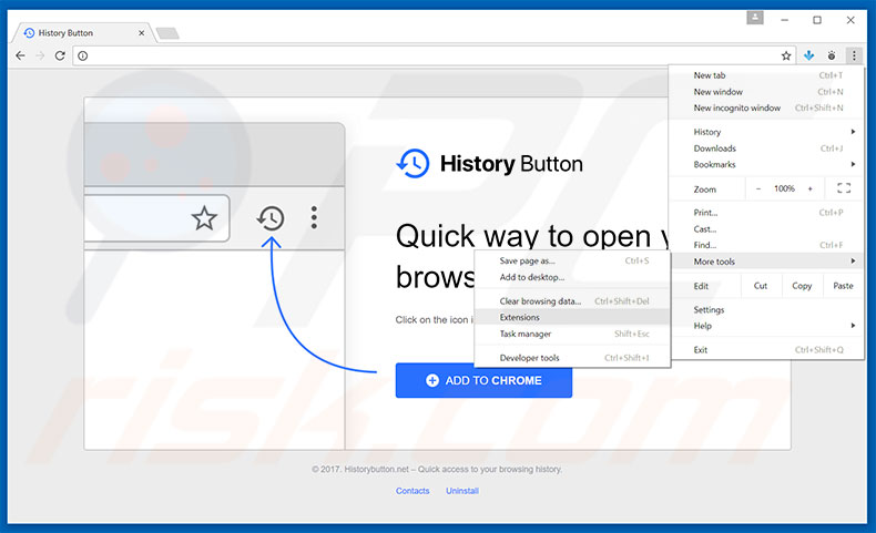 Verwijder de History Button advertenties uit Google Chrome stap 1