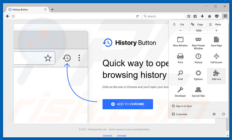 Verwijder de History Button advertenties uit Mozilla Firefox stap 1