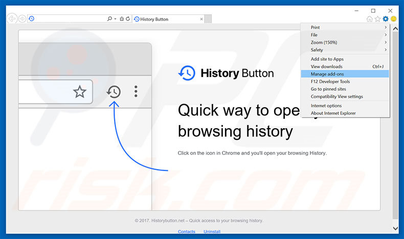 Verwijder de History Button advertenties uit Internet Explorer stap 1
