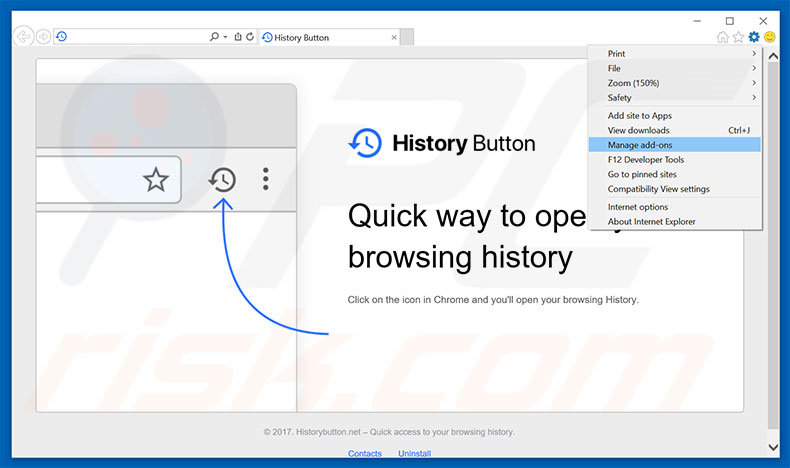 Verwijder de History Button advertenties uit Internet Explorer stap 1