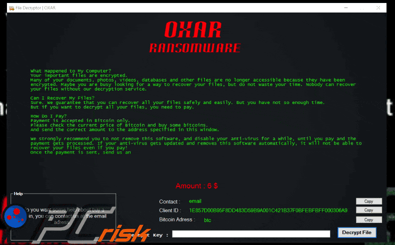 oxar ransomware bijgewerkt pop-up venster