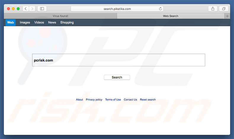 search.pikatika.com browser hijacker op een Mac computer