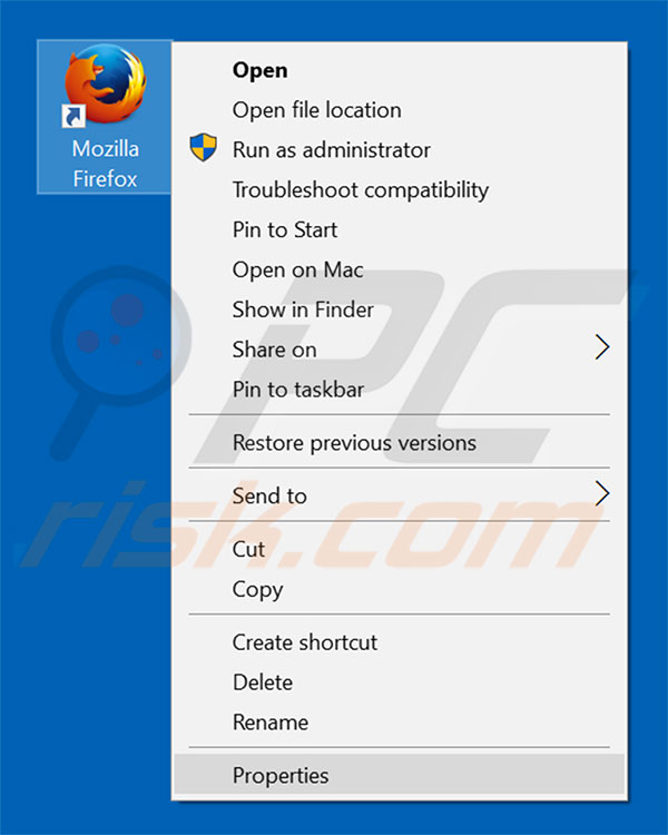 Verwijder pwr-search.com als doel van de Mozilla Firefox snelkoppeling stap 1