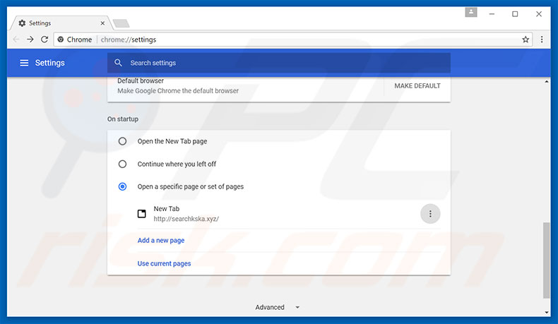Verwijder searchkska.xyz als startpagina in Google Chrome