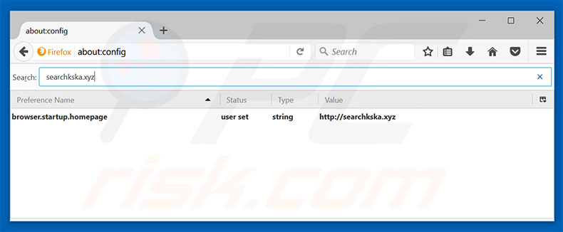 Verwijder searchkska.xyz als standaard zoekmachine in Mozilla Firefox