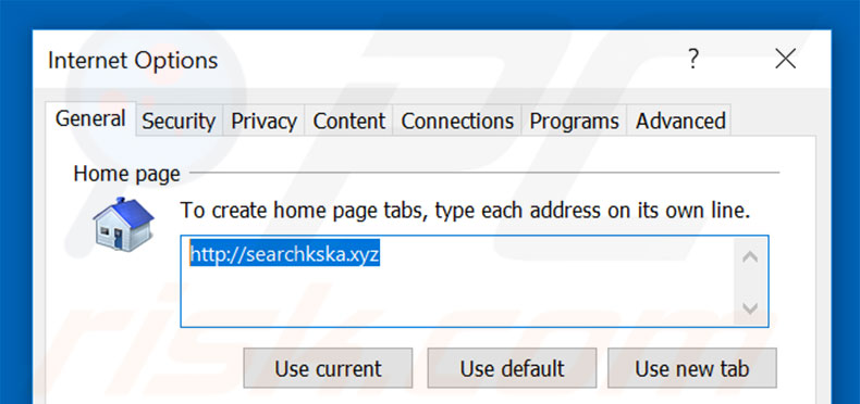 Verwijder searchkska.xyz als startpagina in Internet Explorer