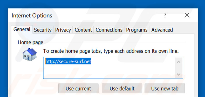 Verwijder secure-surf.net als startpagina in Internet Explorer
