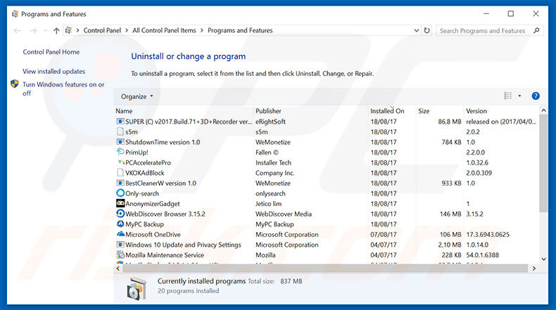 You may have suspicious activity on your PC adware verwijdering via het Controle Paneel