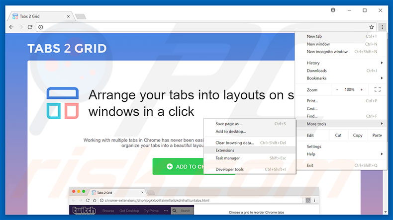 Verwijder de Tabs2Grid advertenties uit Google Chrome stap 1