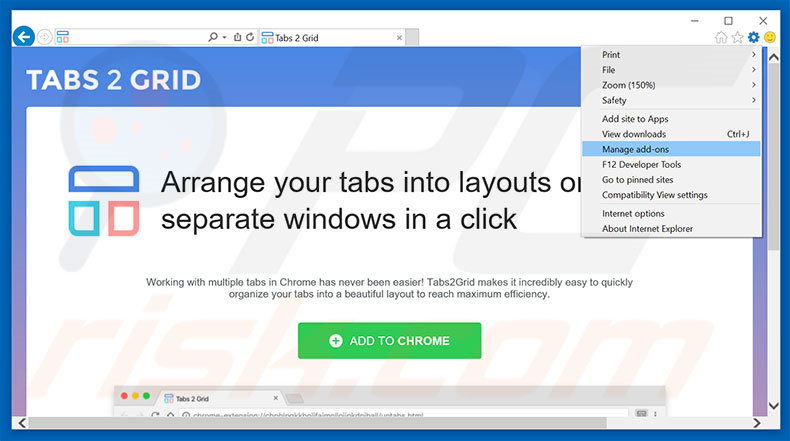 Verwijder de Tabs2Grid advertenties uit Internet Explorer stap 1