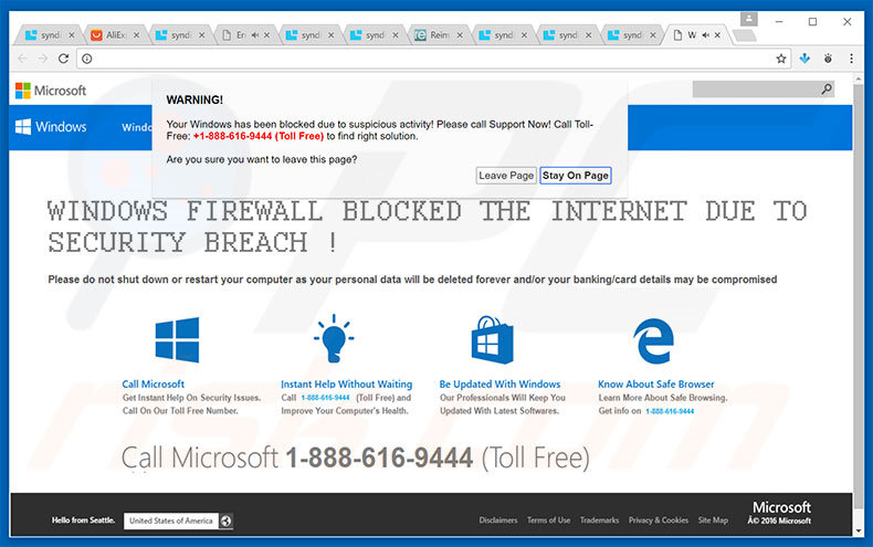 WARNING! Your Windows Has Been Blocked - Waarschuwing: uw Windows werd geblokkeerd adware