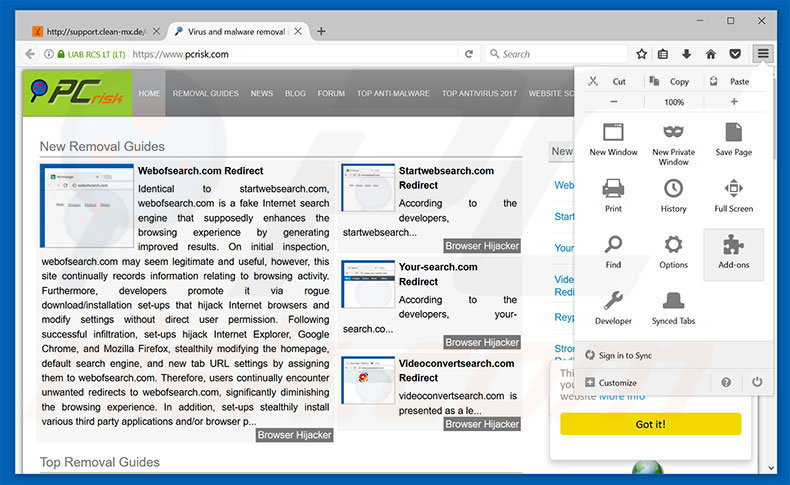 Verwijder de Warning - Your Computer Is Infected! advertenties uit Mozilla Firefox stap 1