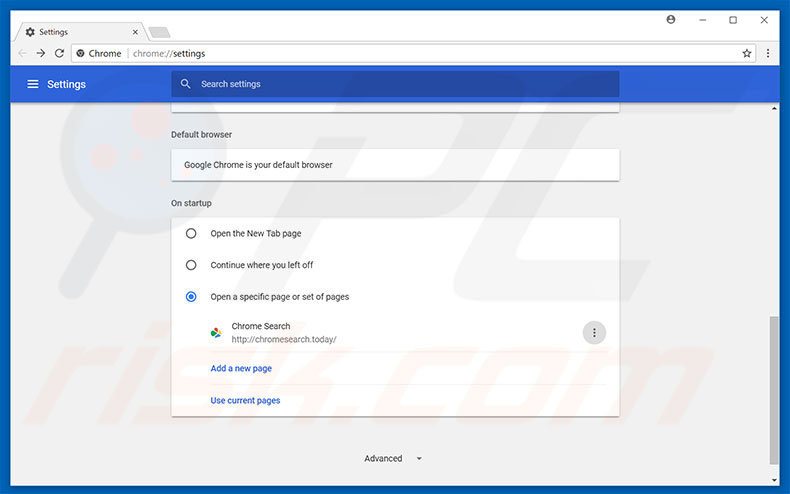 Verwijder chromesearch.today als startpagina in Google Chrome