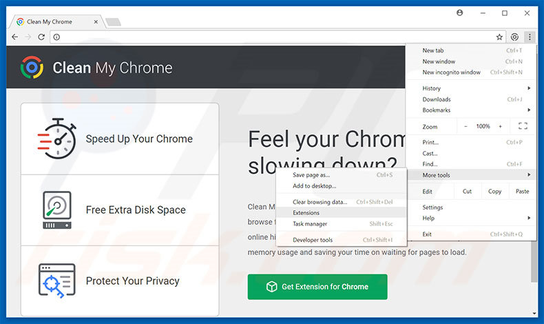 Verwijder Clean My Chrome  advertenties uit Google Chrome stap 1