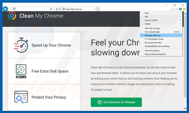 Verwijder de Clean My Chrome advertenties uit Internet Explorer stap 1