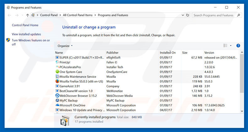 CRITICAL ALERT FROM MICROSOFT adware verwijdering via het Controle Paneel