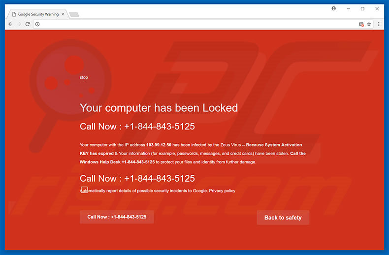 Google Security Warning website zonder pop-up